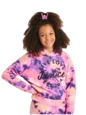 Justice Pink & Purple Tie-Dye Hoodie with Glitter Logo – Size XL (16/18) GUC
